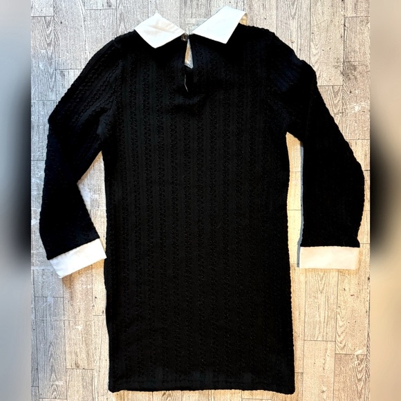 Wednesday Style, Ribbed Black, Long Sleeve Collared Dress - Picture 3 of 16